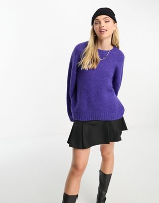 Monki knitted round neck sweater in bright purple | ASOS