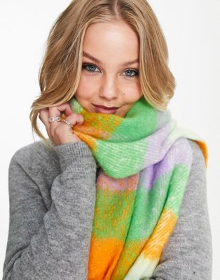 Monki knitted scarf in multi check