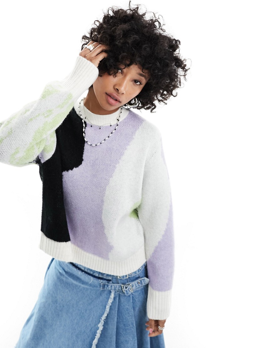 Monki knitted sweater in multi abstract pattern