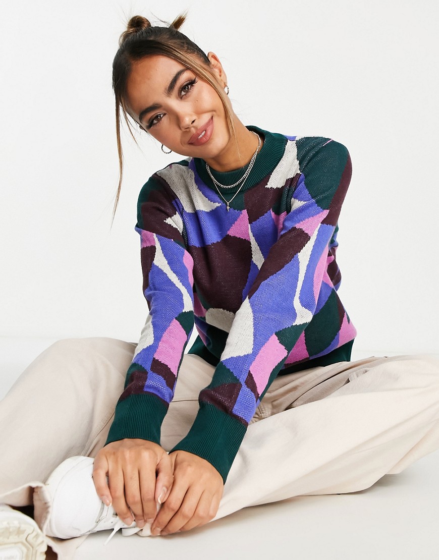 Monki knitted sweater in multi abstract print