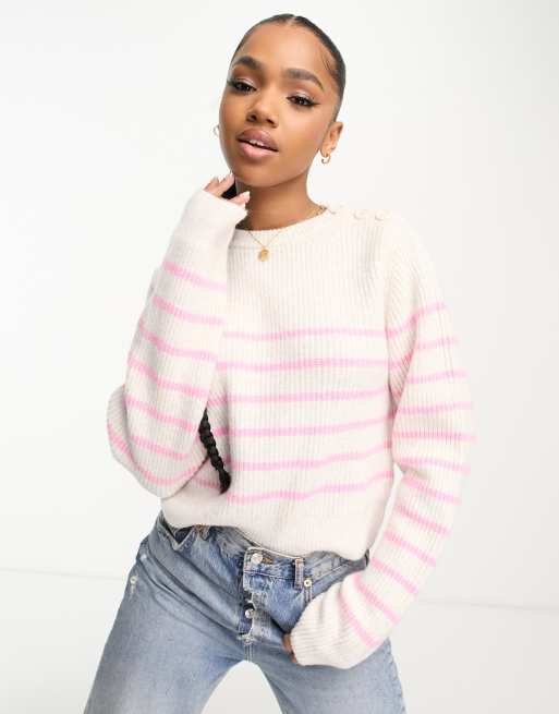 Pink and 2025 white striped sweatshirt