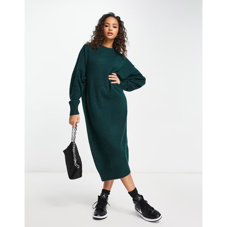 Monki knitted sweater midi dress in green | ASOS