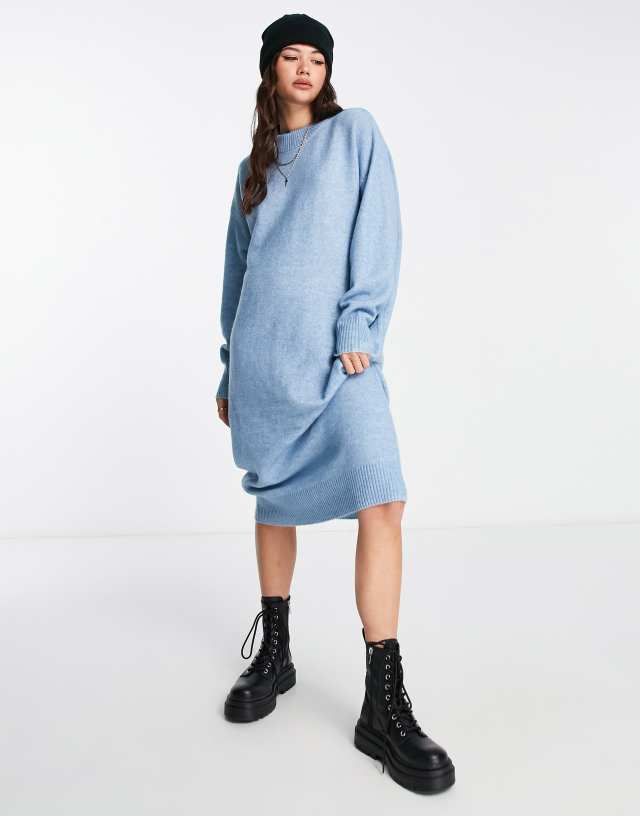 Monki knitted sweater midi dress in light blue