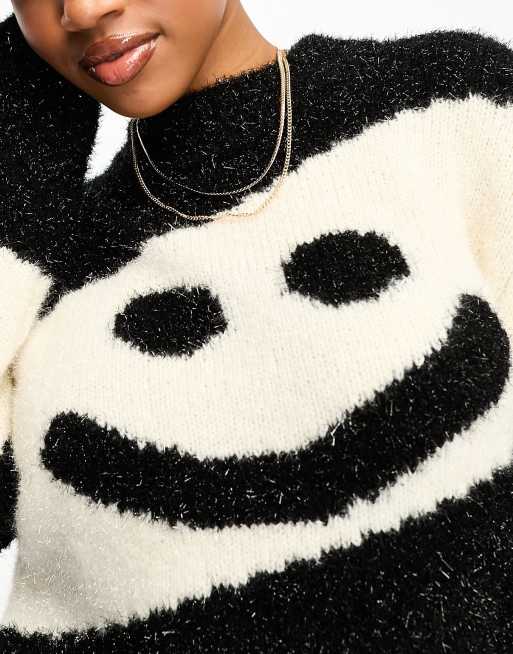 Monki knitted sweater with volume sleeves in glitter mono stripe yarn, 3 of 4