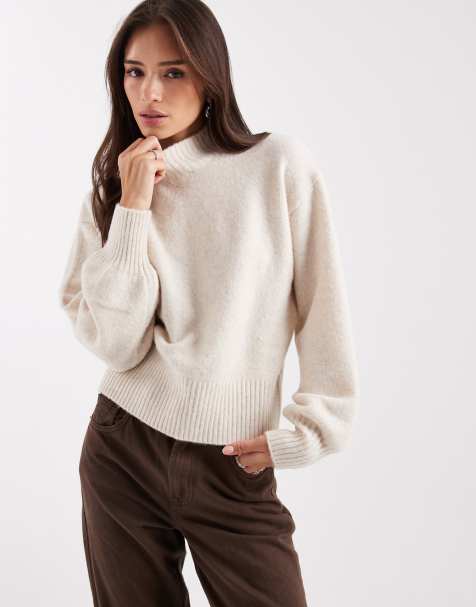 Monki knitted turtleneck jumper in beige - view 1