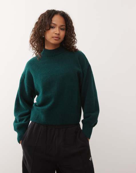 Monki knitted turtleneck jumper in dark green - view 1