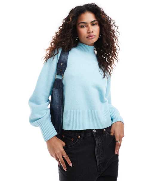 Monki knitted turtleneck sweater in blue - view 1