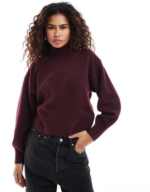 Monki knitted turtleneck sweater in burgundy ASOS