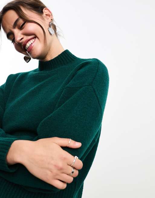 Monki knitted turtleneck sweater in dark green