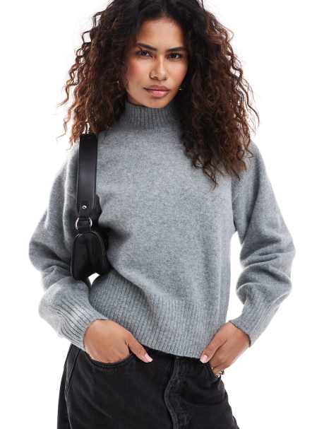 Monki knitted turtleneck sweater in grey melange - view 1