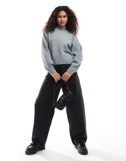 Monki knitted turtleneck sweater in gray melange