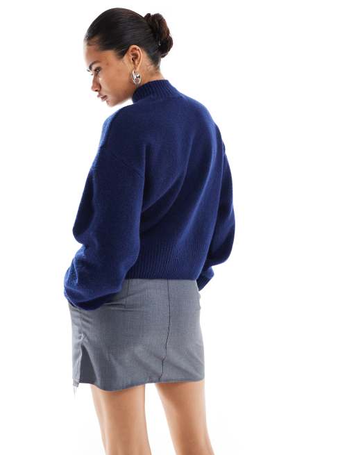 Monki knitted turtleneck sweater in indigo blue