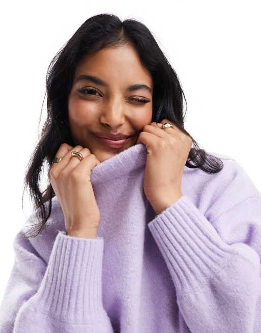 Monki knitted turtleneck sweater in lilac purple