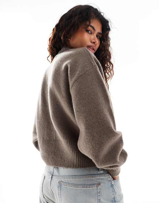 Monki knit turtleneck sweater in mole
