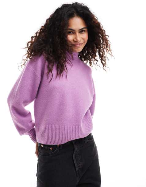 Monki knitted turtleneck sweater in purple - view 1