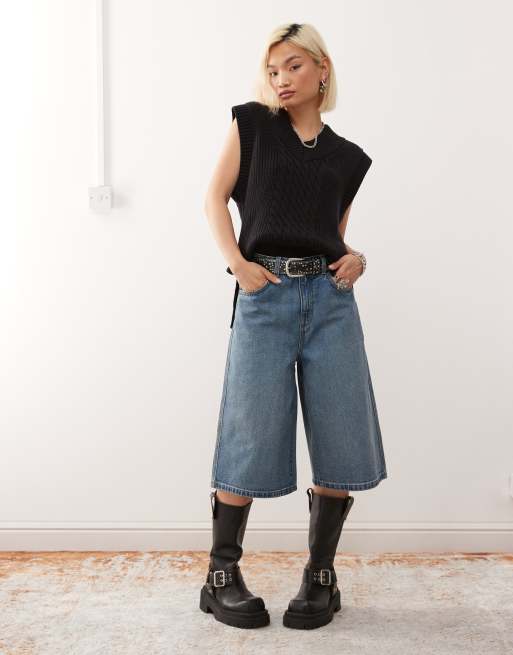 Monki knitted varsity jumper vest in black, 2 of 4