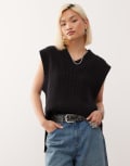 [Monki] Monki knitted varsity singlet in black S Black