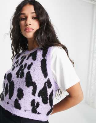 knitted vest in lilac leopard print-Purple