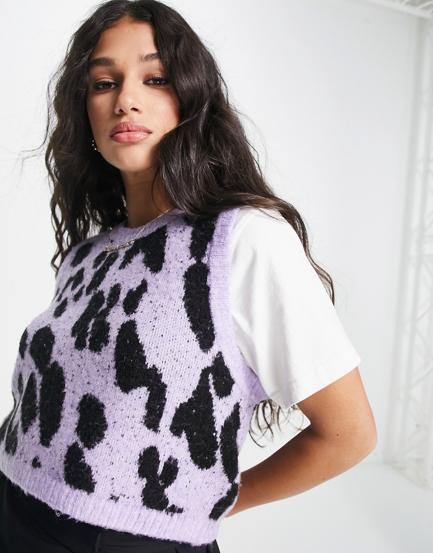 Monki Knitted Vest In Lilac Leopard Print-purple