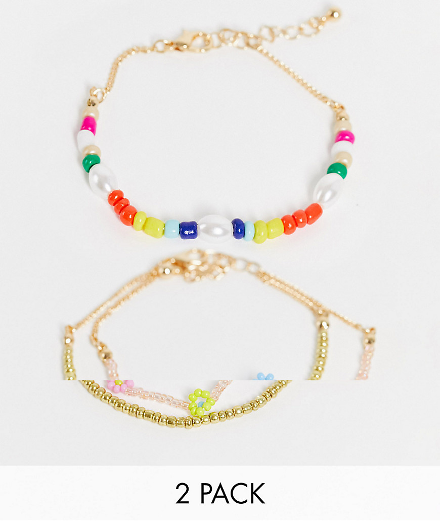 Monki Koa 2 pack beaded bracelets in multi