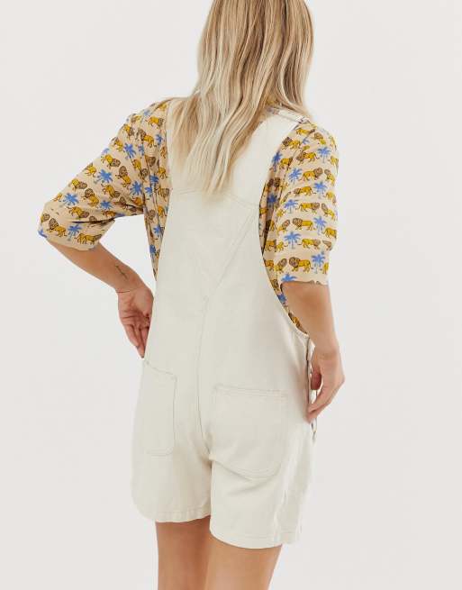 Monki - Korte denim tuinbroek in creme, 2 van 4