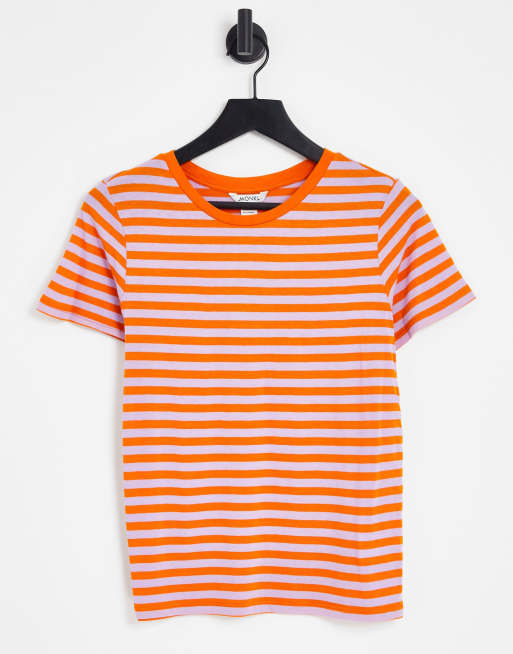 Tage af Massage Rynke panden Monki - Kortærmet t-shirt i lilla og orange striber | ASOS