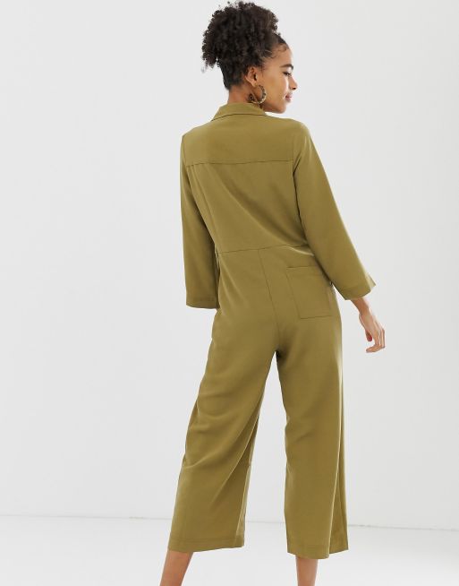 Monki Kurz Geschnittener Utility Jumpsuit In Khaki Asos