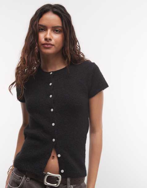 Monki kurzärmliges Strick-Cardigan-Top in Schwarz - view 1