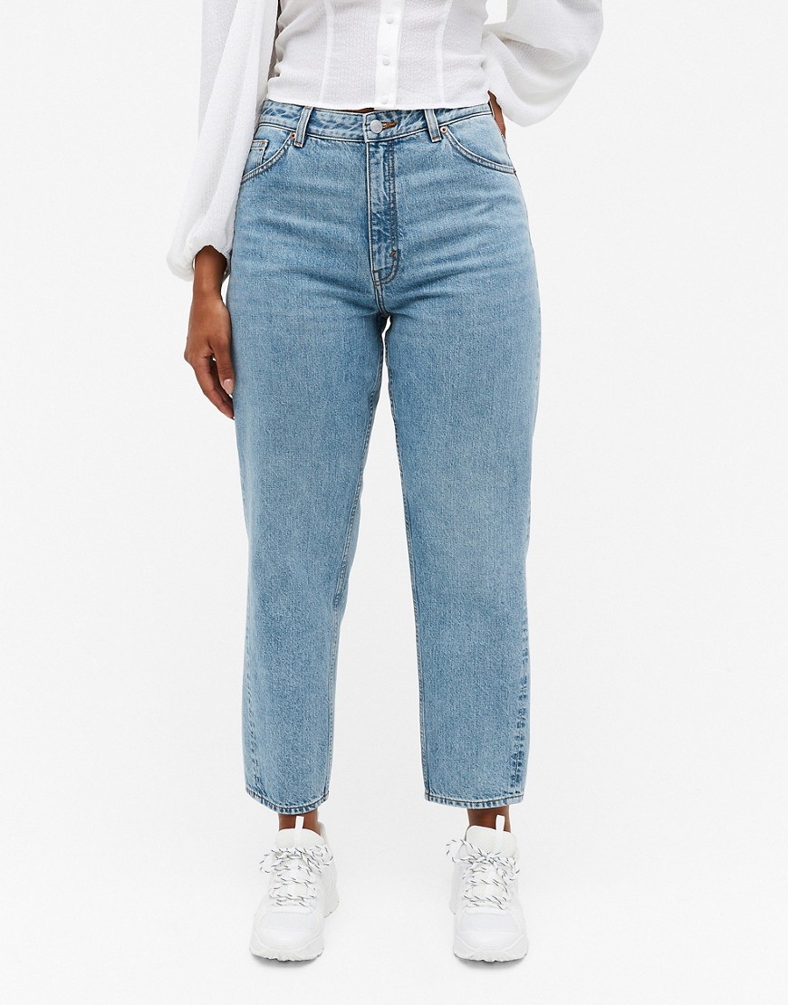 Monki Kyo organic cotton barrel leg mom jeans in mid wash-Blues