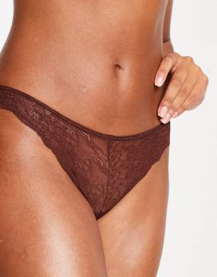 Monki lace briefs in dark brown