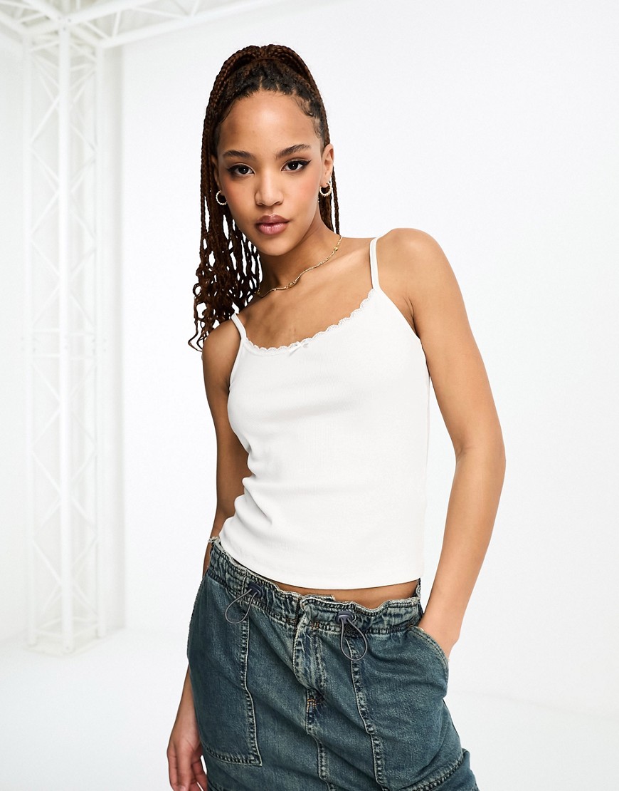 Monki lace cami top in white