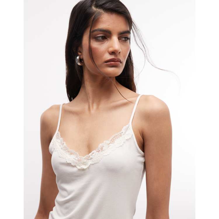 Monki lace detail strap top in white | ASOS