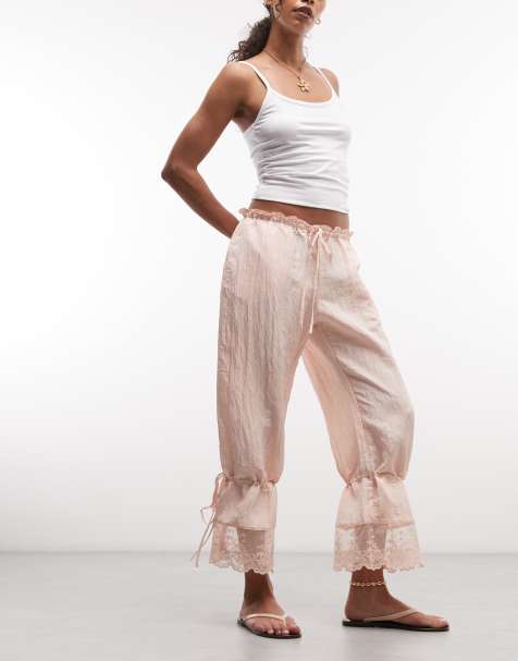 Monki lace detail textured balloon trousers in dusty pink - view 1