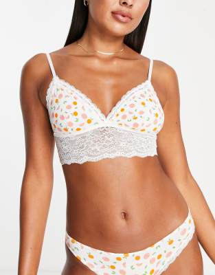 Monki heart print bra with lace trim in white