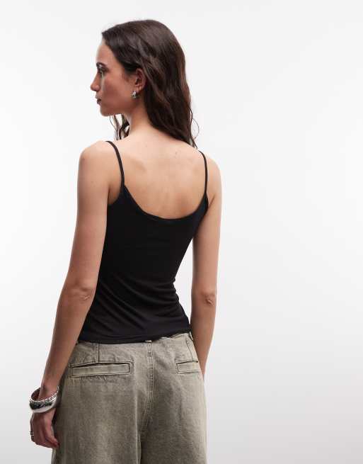 Monki lace soft cami top in black, 4 of 4