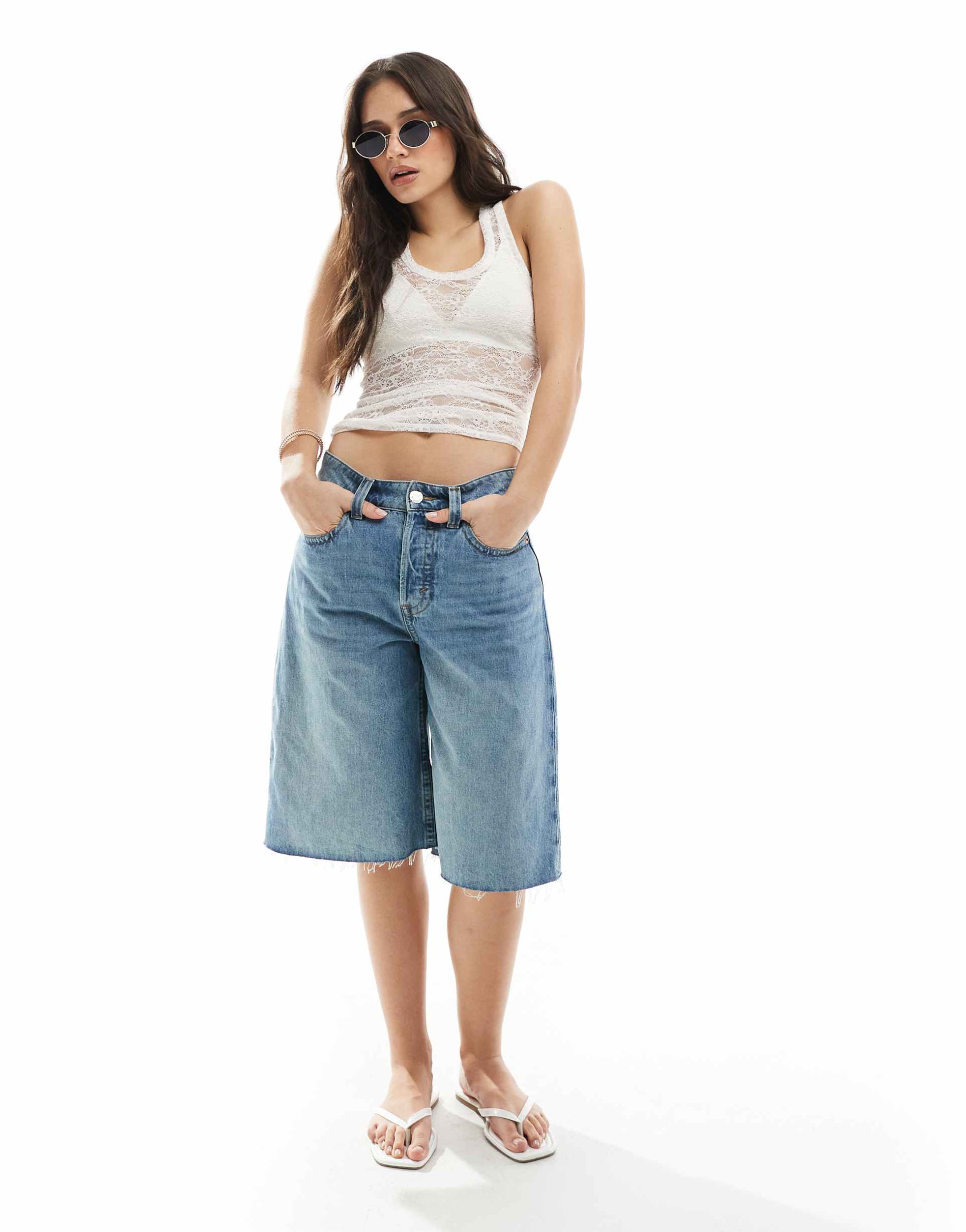 monki lace tank top with racer back in white