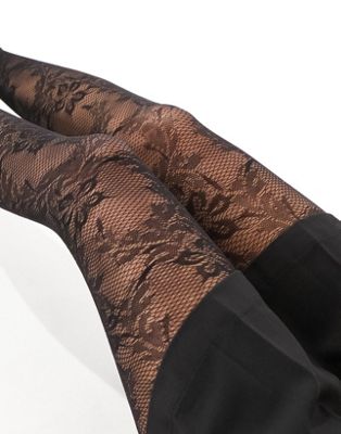 Black lace tights - Black - Monki