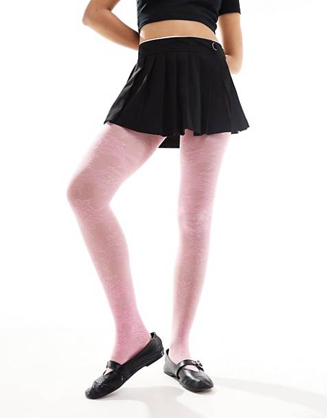 Monki lace tights in pink