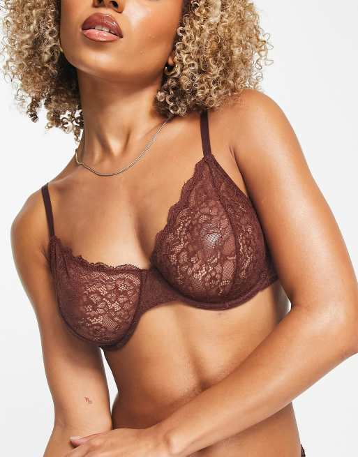 Lace bralette - Dark brown - Ladies