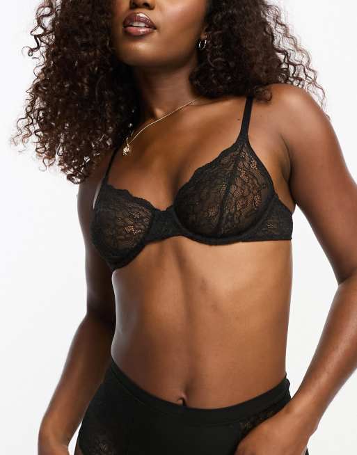 Buy Lace Non-Padded Non-Wired Support Bra with Adjustable Straps