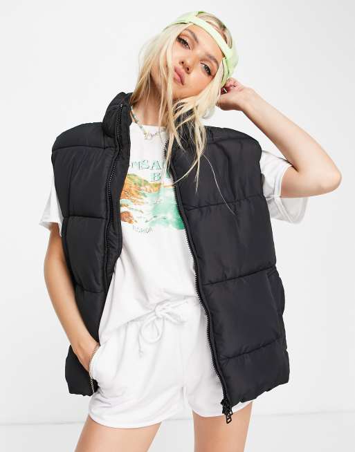 Monki Lacy padded sleeveless jacket in black