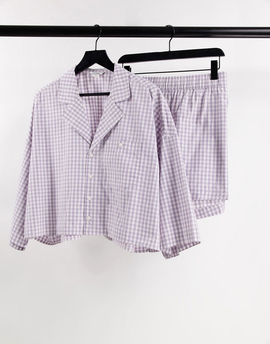 Monki - Lana - Katoenen pyjamaset met lila gingham ruit-Paars