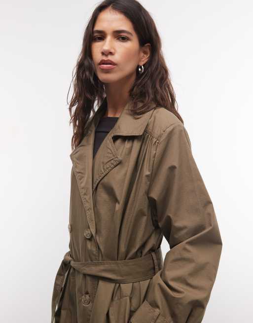 Monki lång trenchcoat i brun, 2 av 4