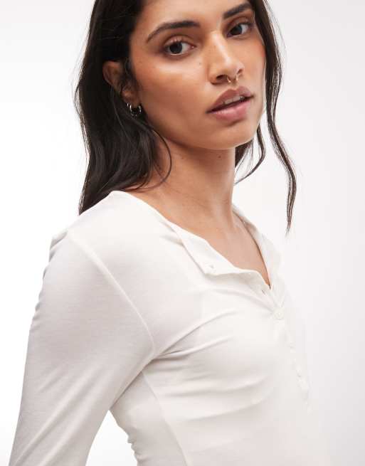 Monki långärmad henley-topp i vitt, 3 av 4