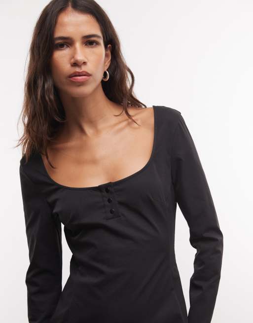Monki langärmeliges Mini-Etuikleid in Schwarz, 3 von 4