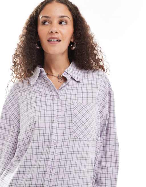 Monki – Langärmliges Flanellhemd in Lavendel mit Karomuster, 2 von 4