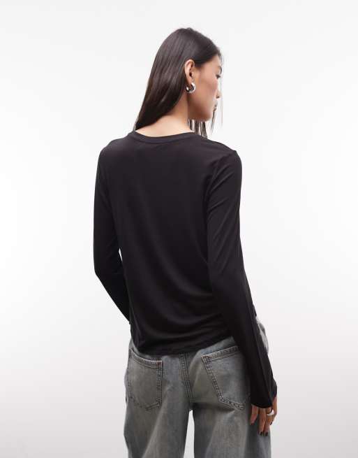 Monki langärmliges Jersey-Oberteil mit ausgestellten Ärmeln in Schwarz, 2 von 4