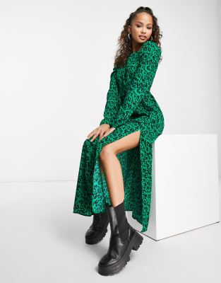 Mini Dress River Island Green Leopard Print Dress Monki  Langrmliges  Kleid In Grn Mit Leopardenmuster Und