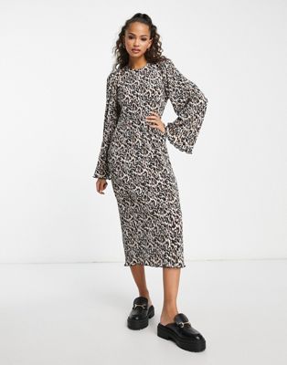 Monki long sleeve smock midi dress in leopard print - ASOS Price Checker