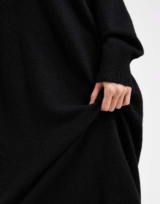 Monki – Langärmliges Midi-Pulloverkleid aus Strick in Schwarz, 4 von 4